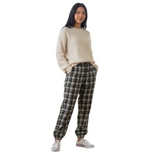 Aritzia Wilfred Free Plaid Jogger Pants Gray Brown Relaxed Fit Pants S Holiday